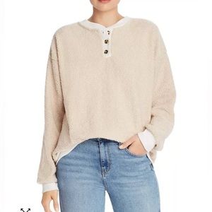 DONNI. Sherpa fleece Henley sweatshirt shirt top